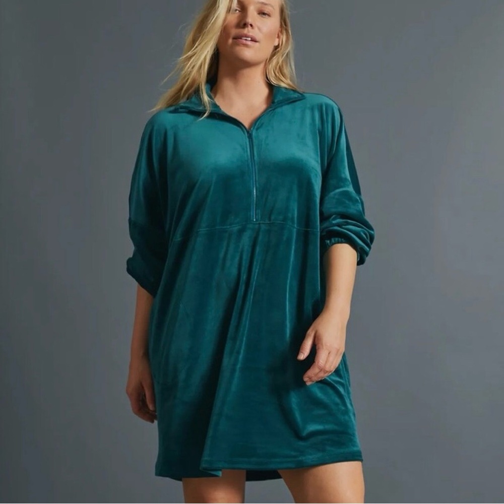 Anthropologie Saturday Sunday Rosalind Velour 1/2 Zip Tunic Dress - Picture 3 of 9